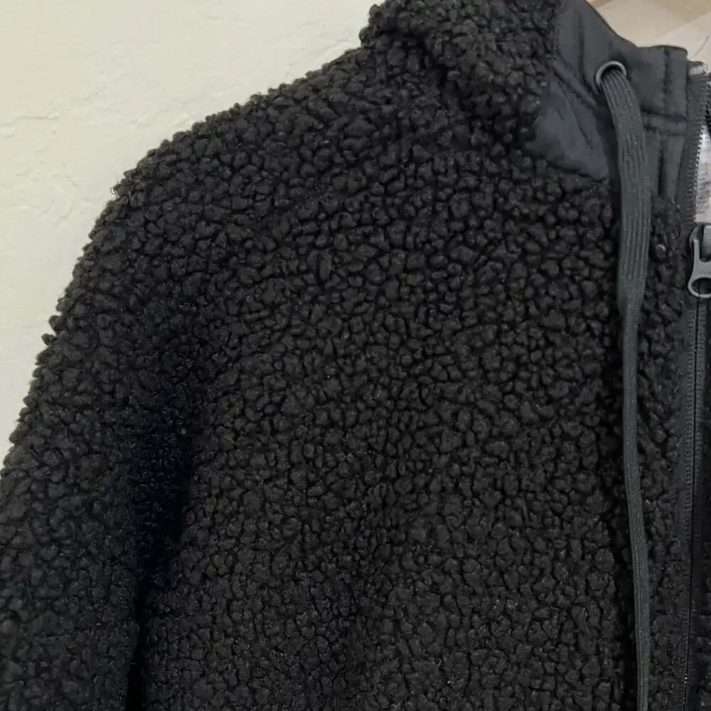 Adidas Black Sherpa Fleece Teddy Hooded Sweatshirt Size Small